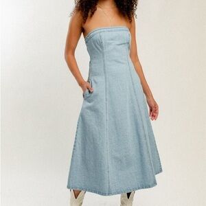 Le Lis Light Blue Strapless Denim Dress